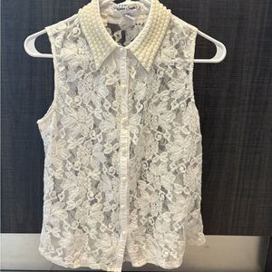 Sans Souci Pearl-Collar Lace Sleeveless Blouse Size Large